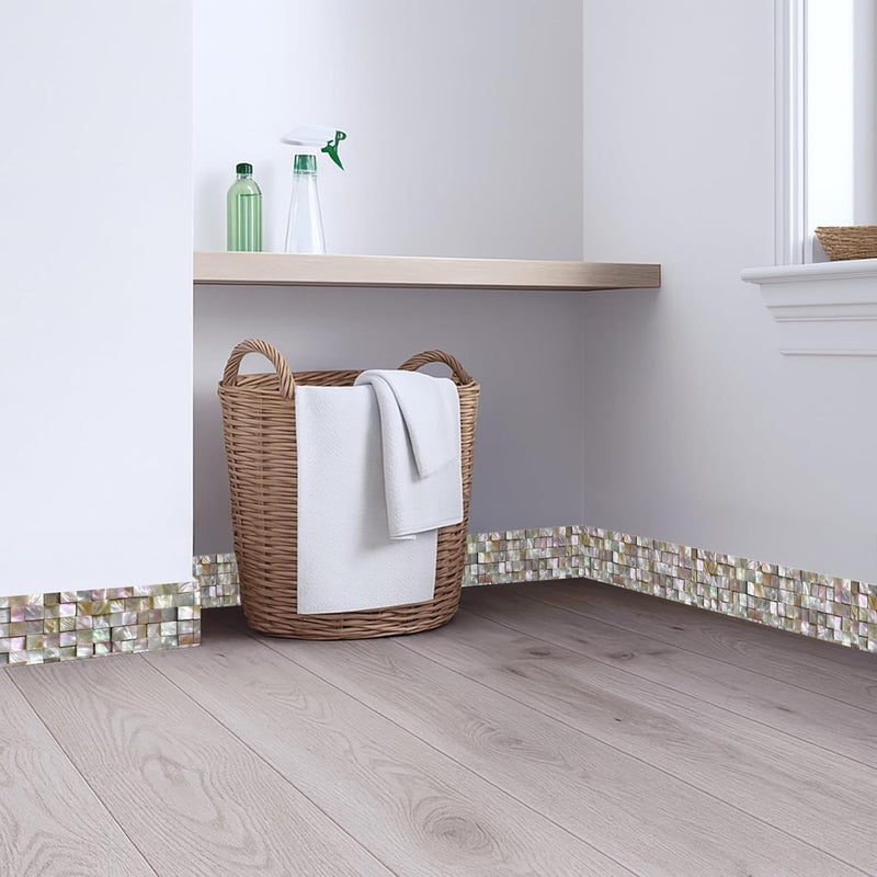 IOHEFY Pearl Mosaic Wallpaper Border 196x4 Inch Iridescent Tile Look Peel and Stick Wall Border Removable Vinyl Decorative Trim for Bathroom Kitchen Countertop Backsplash Decor - Image 4